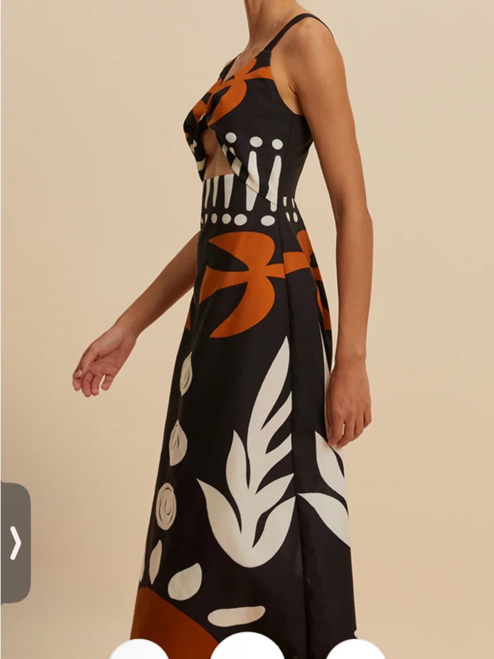 Commense Black Midi Dress with Orange and Cream Graphic Print - Picture 3 of 8